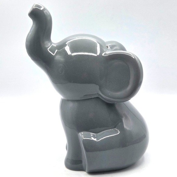 LARGE Gray Elephant with Trunk Up Ceramic Bank with Stopper 9" TALL Nursery - Picture 3 of 6